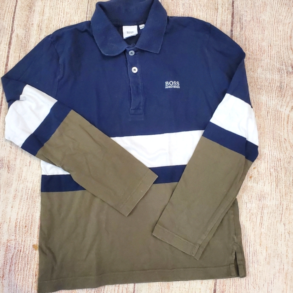 Hugo Boss long sleeved color block polo sz 10